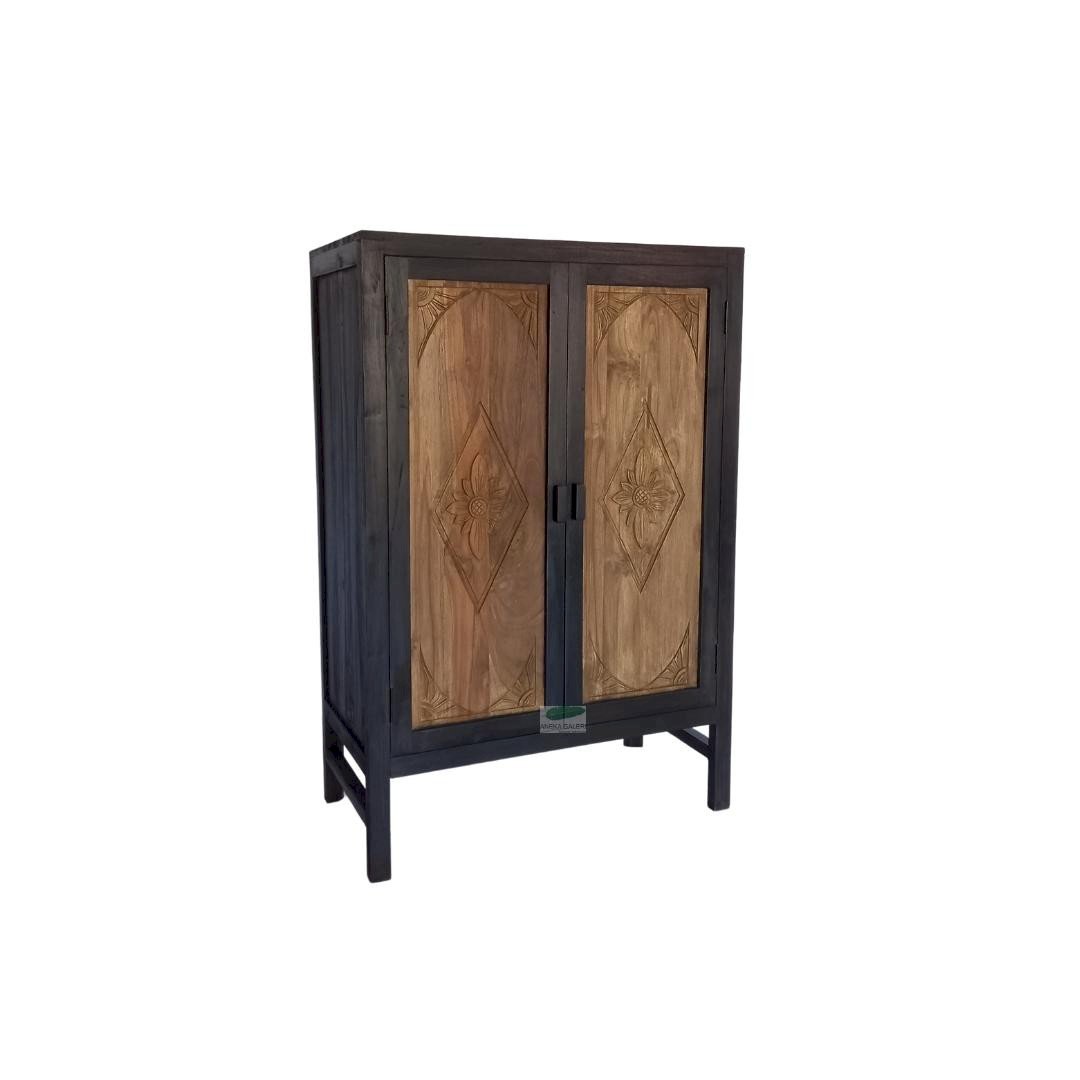 Almari pintu Ukir bunga tengah BLACK-NAT.