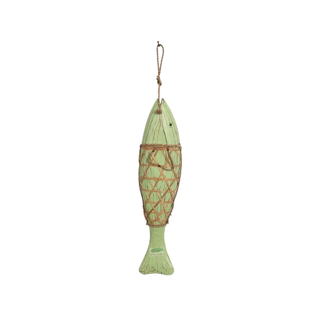 fish L,  soft green, with bamboo net