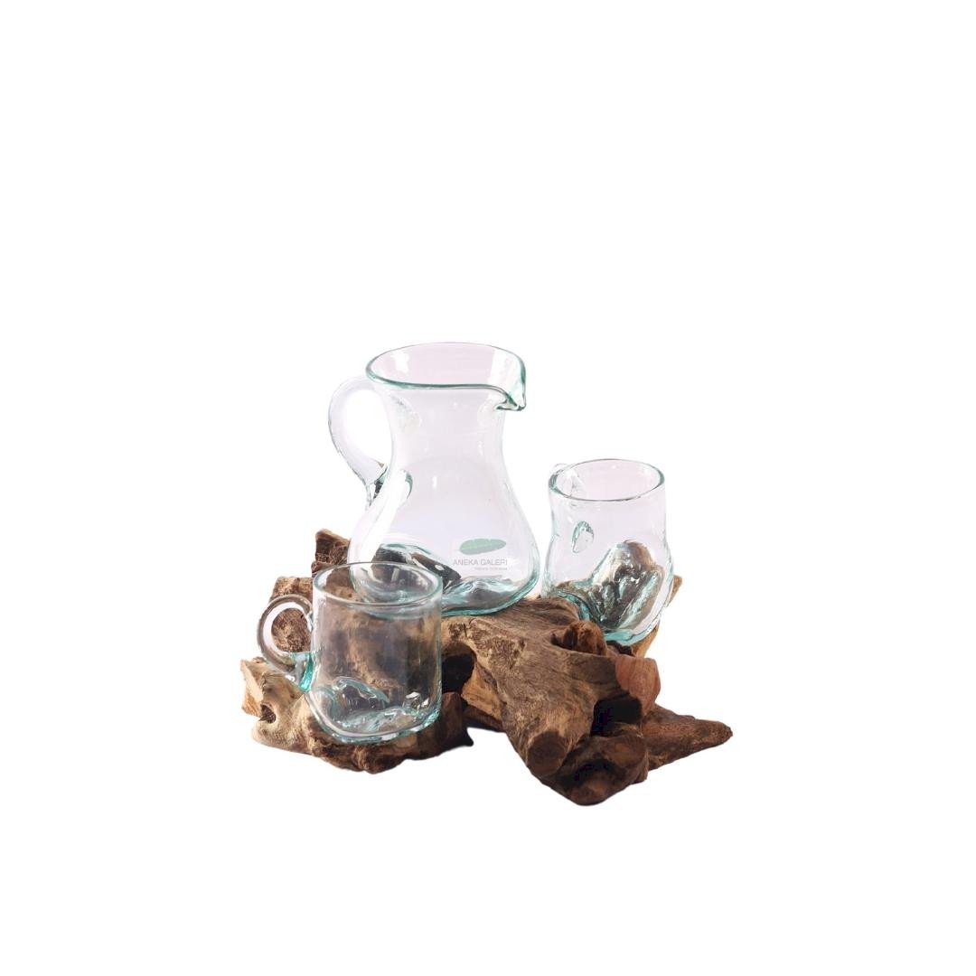 Root glass jug, 2 glasses 