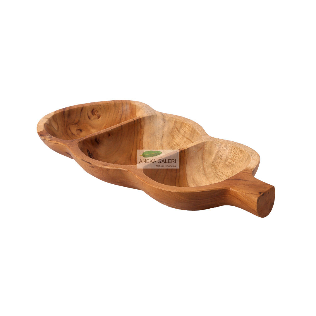 Teak Bowl w/ 3 Holders and Handle