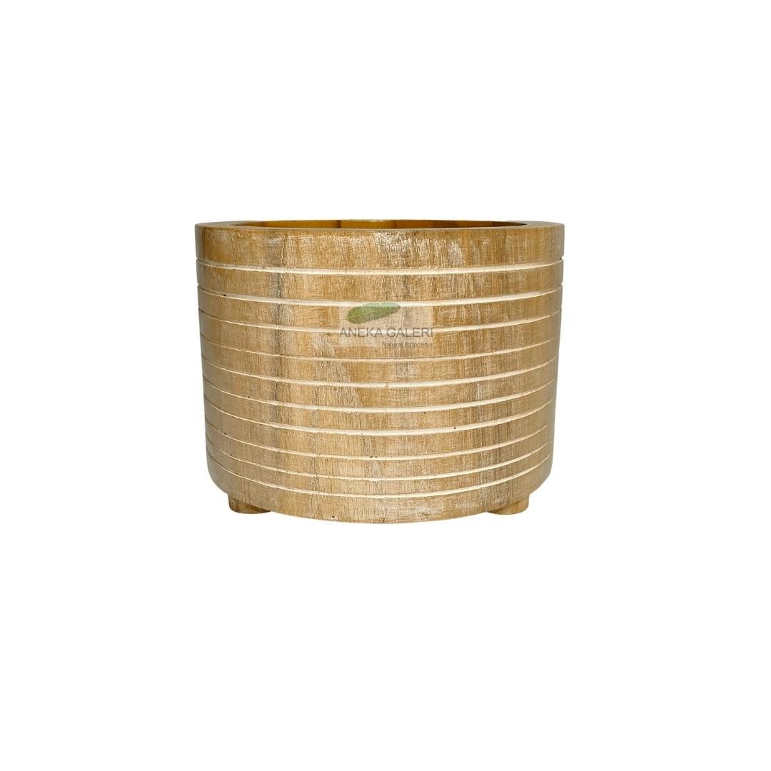 Teak Planter Stripes White Wash