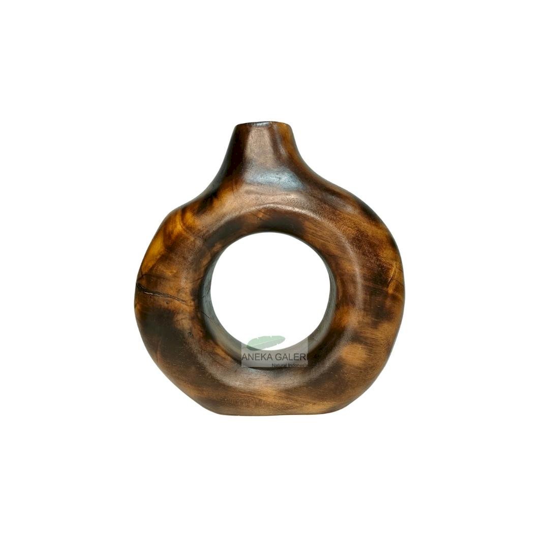 Teak Vase Donut Burned M